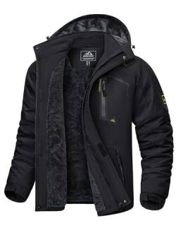 KEFITEVD Winterjacke Herren Warm Softshell Jacke Wasserdicht Snowboardjacke Gefüttert Kapuzenjacke Thermo Outdoorjacke für Snowboard Ski Männer Schwarz XL von KEFITEVD