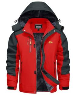 KEFITEVD Winterjacke Herren Wasserdicht Warm Skijacke Winter Jacke Outdoor Herrenjacke mit Kapuze Angeljacke Fleecejacke Reißverschluss Winterparka Rot L von KEFITEVD