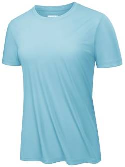 KEFITEVD Yoga Shirt Damen Stretch Leicht Workout T-Shirt Sport Top Golf Jogging Oberteil Atmungsaktiv Quick Dry Seeblau 2XL von KEFITEVD