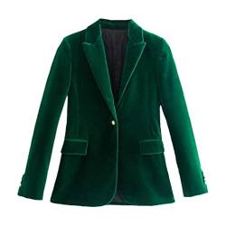 Damen-Blazerjacke aus Samt, elegant, schmale Passform, einfarbig, langärmelig, Einzelknopf-Oberteile, Grüner Blazer, 40 von KEHAIOO