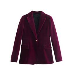 Damen-Blazerjacke aus Samt, elegant, schmale Passform, einfarbig, langärmelig, Einzelknopf-Oberteile, Lila Blazer, 40 von KEHAIOO