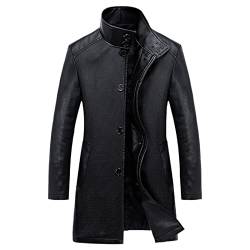 Luxuriöser Trench-Ledermantel für Herren, einreihig, Business- und Freizeitjacke, schwarz, langer PU-Mantel, Schwarz , XXXL von KEHAIOO