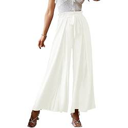 Breiten Beinhosen Casual Einfarbig Lange Hosen Elegante Loose Strandhose Anzughose Arbeitshose Sommerhose Elastischen Bund Schlupfhose Damen Langhosen Freizeithose von KEHUAN