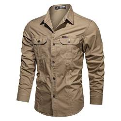 Herren Hemd Vintage Cargo Hemd Shirts Shirt Langarm Outdoor Shirt Leichte Tactical Hemd Freizeithemden Schnelltrocknend Cargo Hemden Funktionshemd von KEIZHUONIQIU