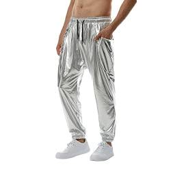 Herren Metallic Glänzed Hose Elastischer Bund Sporthose Locker Casual Lang Hose Sweathose Jogginghose Freizeithose für Hip-Hop-Hose, Nachtclub, Party, Festival, Abschlussball, Streetwear von KEIZHUONIQIU