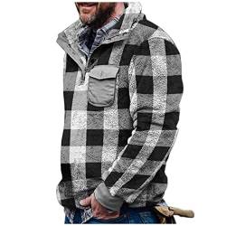 Herren Sweatshirt Streetwear Fleecejacke Plaid Pullover Stehkragen Button Strickpullover Loose Fit Fleece Sweater Tshirts Oversized Warmer Fuzzy Oberteile von KEIZHUONIQIU