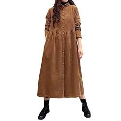 KEIZHUONIQIU Damen Elegante Corduroy Tunika Kleider Lässiger Vintage Langarm Oversize Pullover Lange Cordkleid Longshirt von KEIZHUONIQIU