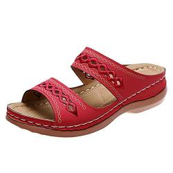 KEIZHUONIQIU Damen Sommer Einfarbig Slip On Casual Open Toe Wedges Weicher Boden Atmungsaktive Hausschuhe Schuhe Sandalen Schuhe Keilabsatz Damen (Red, 42) von KEIZHUONIQIU