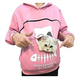 KEIZHUONIQIU Damen Übergröße Pullover Kapuzenpullover Katze Sweatshirts Hoodie Katzenpulli Tops Beutel Langarm Herbst Winter Pulli mit Katzen Hund Großen Kängurus Tasche von KEIZHUONIQIU