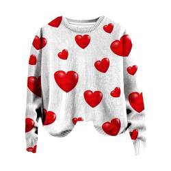 KEIZHUONIQIU Damen Valentinstag T-Shirt Love Print Langärmliges-Shirt Elegant Sweatshirt Tee Tops Lässiges Oberteil Rundkragen Jumper Longshirt Herbst Frühling von KEIZHUONIQIU