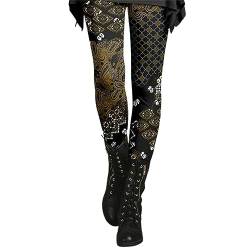 KEIZHUONIQIU Damen Vintage Leggings Leggins Steampunk-Retro-Printed Im Ethno Stil Strumpfhosen, Slim Winterhose Punk Pants Frauen/Mädchen Winterleggings Yogahose Sportleggins,L,Grau von KEIZHUONIQIU