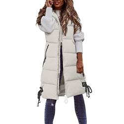 KEIZHUONIQIU Damen Weste Lang 'Winter Lange Steppweste Ärmellos Winter Weste Warmes Flauschiges Winterjacke Schwarz Gilet Fahrradweste Puffer Weste von KEIZHUONIQIU