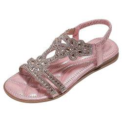 KEIZHUONIQIU Flache Sandalen Damen Große Größen Strass Bohemia T-Riemen Frauen Sandalen Elegant Weichen Sohlen Sommerschuhe Gummiband Slingback Sandalen Elegante schöne Sandalen Mädchen Strandschuhe von KEIZHUONIQIU