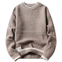 KEIZHUONIQIU Herren Strickpullover Gestrickt Pullover Mit Rundhalsausschnitt Grau Winterpullover Klassischer Pulli Sweater Warm Knit Jumper Langen Ärmeln Sweatshirt Grobstrickpullover von KEIZHUONIQIU