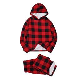 KEIZHUONIQIU Matching Pyjamas Couple Familienkleidung Classic Plaid Merry Christmas Pyjama Samt Kapuzen Sweatshirt Hosen Sets Tops Hosen Sets von KEIZHUONIQIU