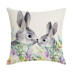 KEIZHUONIQIU Ostern Kissenbezug 45x45cm Osterdeko Kissenbezüge Häschen Ostereiern Leinen Dekokissen Cases Home Kissenhülle für Zierkissenhülle Schlafzimmer Sofa Dekokissen, Einheitsgröße von KEIZHUONIQIU