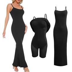 KEIZHUONIQIU Shaper Dress Bodycon Maxi/Mini Built in Shapewear Bra Dress 8 in 1 Damen Sexy Strandkleid Enges Lang Abendkleid Cocktailkleid,Kaffee-XL von KEIZHUONIQIU