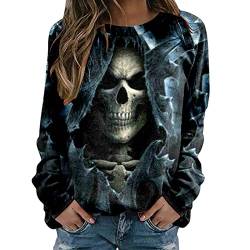 KEIZHUONIQIU Sweatshirts Damen Halloween Totenkopf Drucken Pullover Oberteile Kürbis Kaffee Sweater Langärm Ohne Kapuze Oberteil Yoga Relaxed Fit Bluse Tops von KEIZHUONIQIU