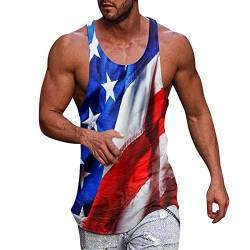 Tank Tops Herren Ärmellos Muskelshirt Classics USA Fahne Bedrucktes T-Shirt Beiläufige Tankshirt Bodybuilding Stringer Weste Leicht Strandtop von KEIZHUONIQIU
