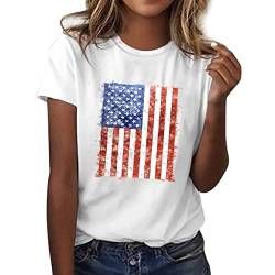 Tshirts Damen Sommer Amerikanische Flagge Kurzen Ärmeln Oberseiten Print Tee Tops Freizeit Blusenshirt Tunika Classic Shirt Elegant Blumenblusen Kurzarmshirt Atmungsaktiv Laufshirt von KEIZHUONIQIU