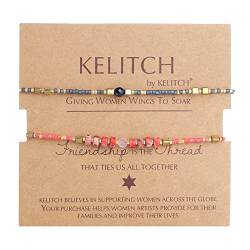 KELITCH 2 Pcs Seed Bead Armbänder Freundschaft Armbänder Bunte Perle Kristall Strang Armbänder Armreifen von KELITCH