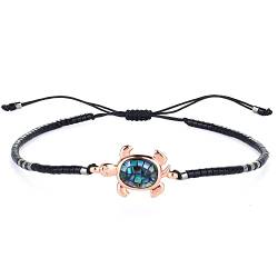 KELITCH Abalone Muschel Perlenarmband Verstellbare Schildkröte Anhänger Rocailles Wickelarmband Freundschaft Armreifen Schmuck (Bling Schwarz) von KELITCH