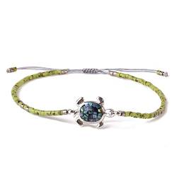 KELITCH Abalone Muschel Perlenarmband Verstellbare Schildkröte Anhänger Rocailles Wickelarmband Freundschaft Armreifen Schmuck (Grasgrün) von KELITCH