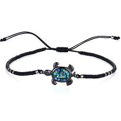 KELITCH Abalone Muschel Perlenarmband Verstellbare Schildkröte Anhänger Rocailles Wickelarmband Freundschaft Armreifen Schmuck (Schwarz) von KELITCH