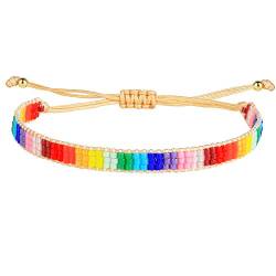 KELITCH Bunte Boho Rainbow Miyuki Perlen Armband Leder Wrap Armband Armband Damen Single Strand Armbänder Neu A von KELITCH