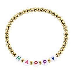 KELITCH Bunte Elastische Armbänder Gold Metall Perlen Armbänder Gemischte Alphabet Perlen Charm Armbänder (Happy 5B) von KELITCH