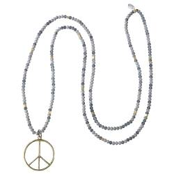 KELITCH Classic Peace Anhänger Halskette Love Hippie Frosted Crystal Beaded Halsketten (Grau) von KELITCH