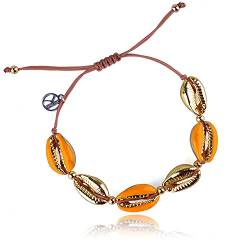 KELITCH Damen Gold Muschel Kauriperlen Armbänder Armreif Tropical Beach Armbänder Verstellbare Freundschaftsarmbänder (Orange) von KELITCH