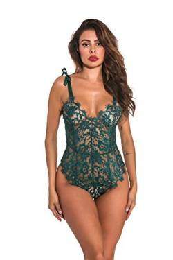 KELITCH Dessous Sexy Frauen Spitze Nachtwäsche Bodysuit Dessous Deep V Teddy Unterwäsche Riemen Erotische Nachtwäsche Grün XXL von KELITCH