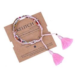 KELITCH Farbe Perlen Armband Handmade Grau Quasten Multi Strangarmbänder Neu Mode Schmuck (Mädchen Rosa) von KELITCH