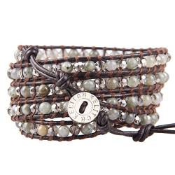 KELITCH Handgemachte Wrap Armbänder Labradorite Perlen Leder Armband Handgemachte Fashion Frauen Armreifen (Labradorit) von KELITCH