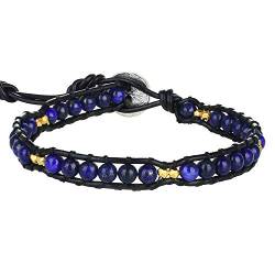 KELITCH Lapislazuli Perlenarmbänder Schwarzes Lederwickelarmband Damenarmreifen Modeschmuck von KELITCH