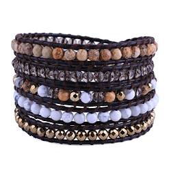 KELITCH Mix Perlen Armband Leder 5 Wickel Armband Handgefertigt Damen Mode Stil Schmuck von KELITCH