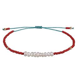 KELITCH Natürlichen Muschelperlen Armbänder Damen Freundschaftsarmbänder Miyuki Perlen Armbänder (Rot A) von KELITCH