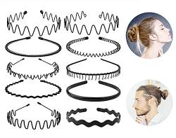 Herren Haarband Sport Haarbänder für Männer, rutschfeste Sport Mode Stirnband, Metall Haarband für Männer, Haarreifen für Outdoor-Sport, Hochzeiten und Alltag (10 Stück) von KELUBATU