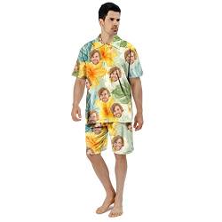 Benutzerdefinierte Gesicht Sommer Hawaii-Hemd | Personalisierte Foto Flower Print T-Shirts | Herrenhemd für Strand Party für Ehemann Freund Bruder Vater Sohn (Style 8) von KEMEILA