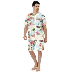 Benutzerdefinierte Gesicht Sommer Hawaii-Hemd Set | Personalisierte Foto Flower Print T-Shirts Shorts | Herrenhemd für Beach Party (Stil 5) von KEMEILA