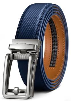 KEMISANT Ledergürtel Herren, Gürtel Herren Automatik Ratsche Leder Gürtel 35mm für Anzug und Freizeit,Mikroverstellbarer Gürtel Passt Überall(Navy Blau,135cm/40-46" taille verstellbar) von KEMISANT