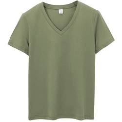 KENAIJING Damen Sommer T-Shirt, Mercerisierte Baumwolle Tshirt Casual V-Ausschnitt Tops (L, Grün) von KENAIJING