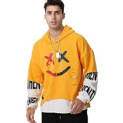 KENAIJING Herren Hoodie, Basic Sweatshirt Techwear Japanischer Harajuku Streetstyle Herbst und Winter, Gelb, L von KENAIJING