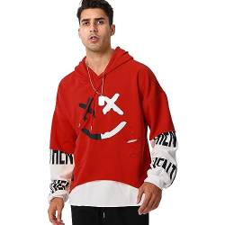 KENAIJING Herren Hoodie, Basic Sweatshirt Techwear Japanischer Harajuku Streetstyle Herbst und Winter, Rot 1, M von KENAIJING