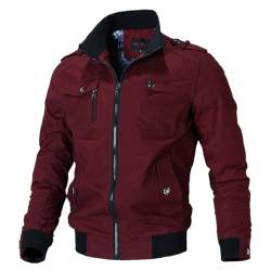 KENAIJING Herren Jacke, Herren Jacke Mantel Casual Stehkragen Frühling und Herbst Baumwolle Jacke Mantel, Rot, XL von KENAIJING