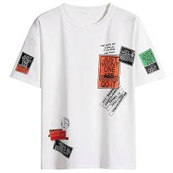 KENAIJING Herren T-Shirt, Drucken-Designs Sommer Rundhalsausschnitt Hip-Hop Kurze Ärmel Casual (L, Weiß) von KENAIJING