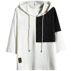 KENAIJING Herren T-Shirt, Herren Sommer T-Shirt mit Kapuze Hoodie Pullover Short Sleeve Sweatshirt Baumwolle(Weiß, XXL) von KENAIJING