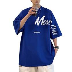 KENAIJING Herren T-Shirt, Hip Hop Streetstyle Kurzarm T-Shirt mit Rundhalsausschnitt Baumwoll Shirt (5XL, Blau) von KENAIJING