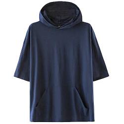 KENAIJING Herren T-Shirt, Unisex Harajuku Streetwear Einfarbige Short Sleeve T-Shirt Hoodie Sweatshirt, Blau, 3XL von KENAIJING